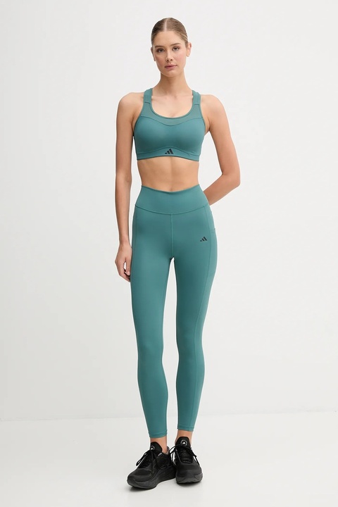 adidas Performance legginsy treningowe Optime damskie kolor zielony gładkie JW7610 - zdjęcie produktu nr 2
