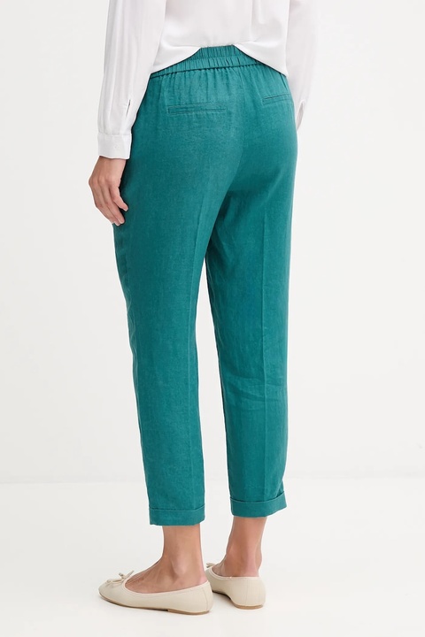 United Colors of Benetton spodnie lniane damskie kolor zielony proste high waist 4AGHDF079 - zdjęcie produktu nr 2