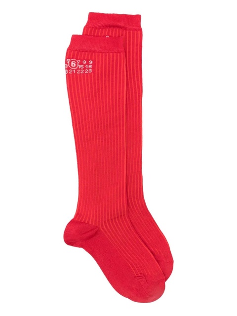 MM6 Maison Margiela logo-detail ribbed socks - Red - zdjęcie produktu nr 2