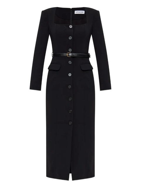 Self-Portrait button-front belted midi dress - Black - zdjęcie produktu nr 1