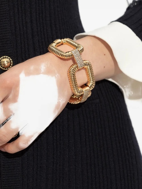 Self-Portrait cable-link crystal-embellished bracelet - Gold - zdjęcie produktu nr 2