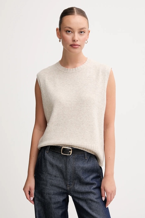 United Colors of Benetton kamizelka z dodatkiem wełny kolor beżowy lekki 126WD10BA - zdjęcie produktu nr 1