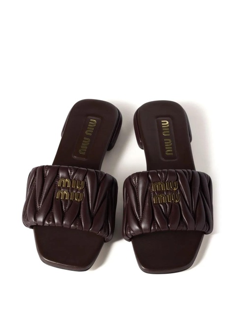 Miu Miu matelassé leather slides - Brown - zdjęcie produktu nr 2