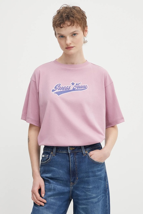 Guess Jeans t-shirt bawełniany damski kolor fioletowy W5BI31 K8HM0 - zdjęcie produktu nr 1