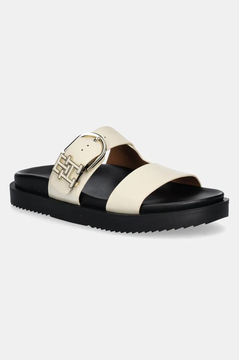 Tommy Hilfiger klapki skórzane LEATHER SPORTY MULE damskie kolor beżowy FW0FW08512 - zdjęcie produktu nr 1