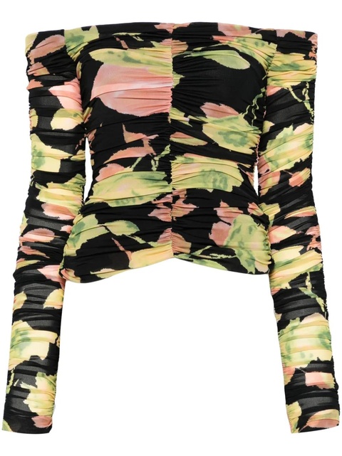 Blumarine floral-print ruched top - Black - zdjęcie produktu nr 1