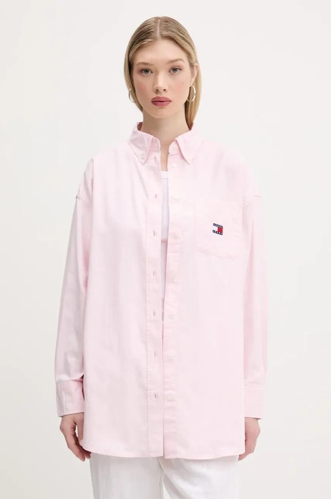 Tommy Jeans koszula bawełniana damska kolor różowy relaxed z kołnierzykiem klasycznym DW0DW20289 - zdjęcie produktu nr 1
