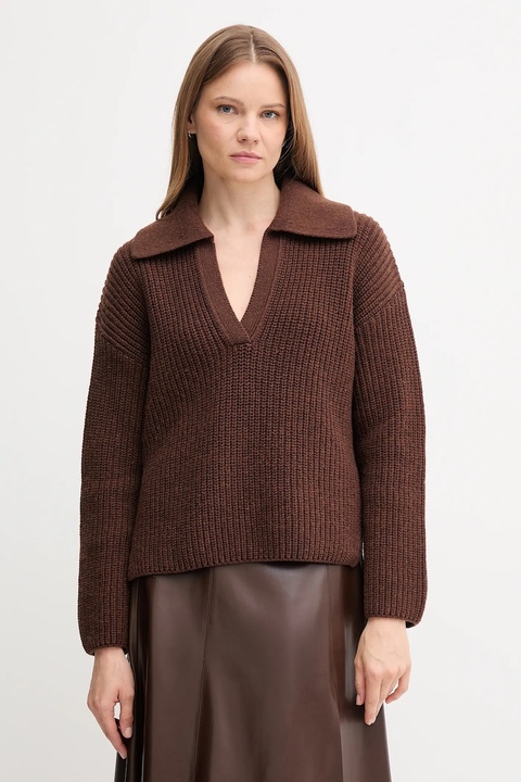 Barbour sweter z dodatkiem wełny ROBYN damski kolor brązowy ciepły LKN1675 - zdjęcie produktu nr 1