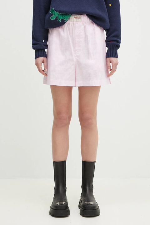 Fiorucci szorty bawełniane Gingham Logo damskie kolor różowy wzorzyste high waist W02SPBSH300CO01PN02 - zdjęcie produktu nr 1