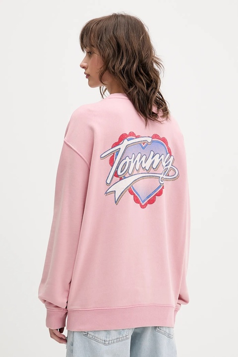 Tommy Jeans bluza bawełniana damska kolor różowy z nadrukiem DW0DW21602 - zdjęcie produktu nr 2