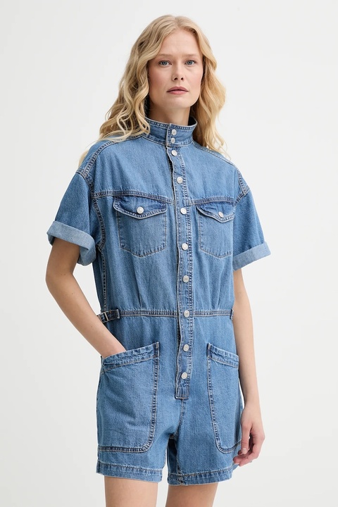 Levi's kombinezon jeansowy SS SURPLUS ROMPER kolor niebieski bawełniany z kołnierzykiemm 001WI - zdjęcie produktu nr 1