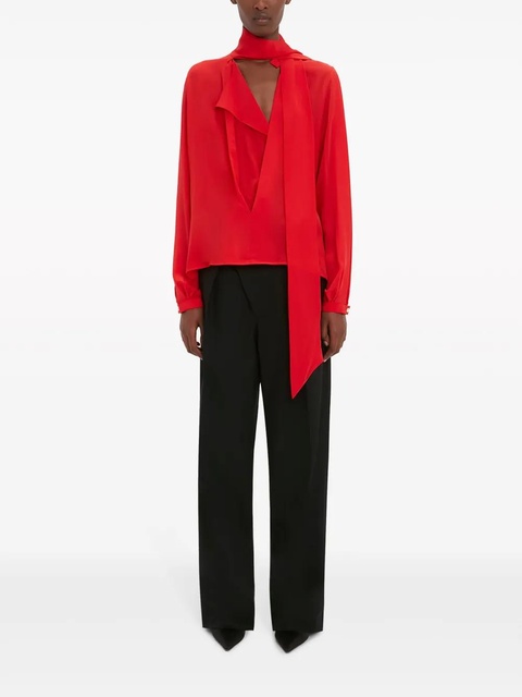 Victoria Beckham scarf-detail silk blouse - Red - zdjęcie produktu nr 1