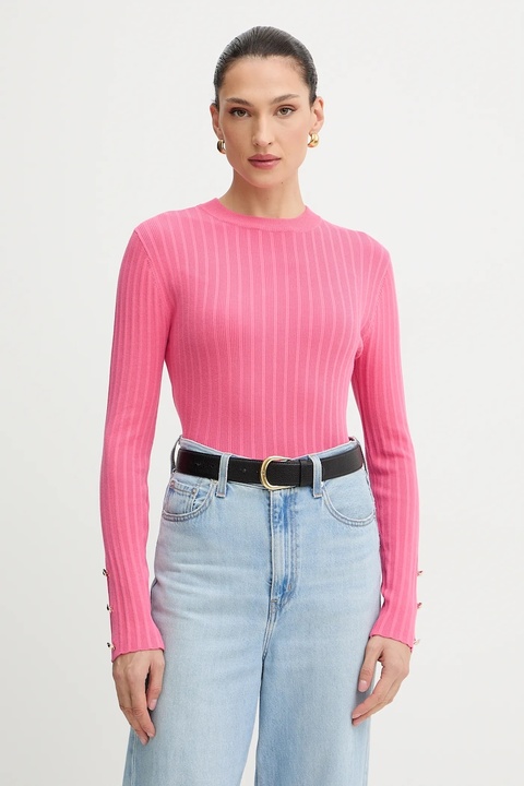 Morgan sweter damski kolor różowy lekki z półgolfem MCIELO - zdjęcie produktu nr 1