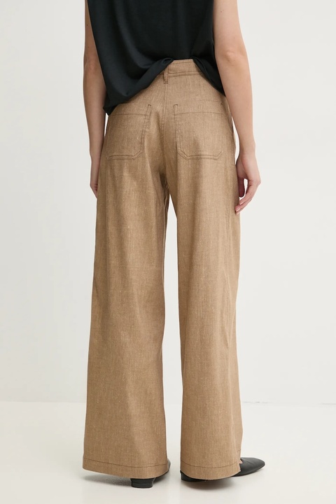 Sessun spodnie lniane damskie kolor beżowy szerokie high waist 25207003 - zdjęcie produktu nr 1