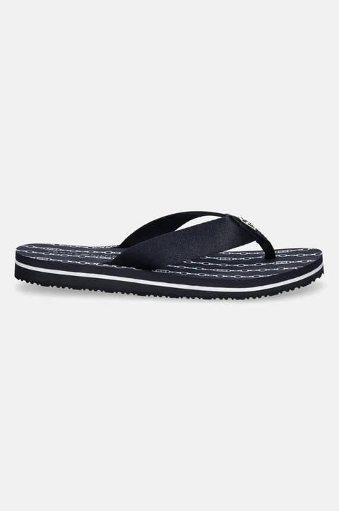 Tommy Hilfiger japonki TH CHAIN PRINT BEACH SANDAL damskie kolor granatowy na płaskim obcasie FW0FW08514 - zdjęcie produktu nr 2