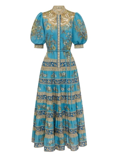 ALEMAIS Cassie puff-sleeve tiered dress - Blue - zdjęcie produktu nr 1
