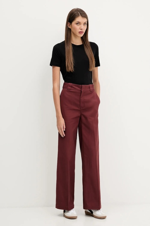 Dickies spodnie WIDE LEG WORK PANT W damskie kolor bordowy szerokie high waist DK0A4YSE - zdjęcie produktu nr 2