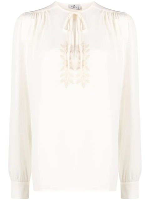 ETRO leaf-embroidered silk blouse - Neutrals - zdjęcie produktu nr 1
