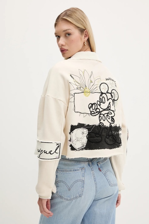 Desigual kurtka bawełniana DISNEY MICKEY kolor beżowy przejściowa 25WWSK16 - zdjęcie produktu nr 1