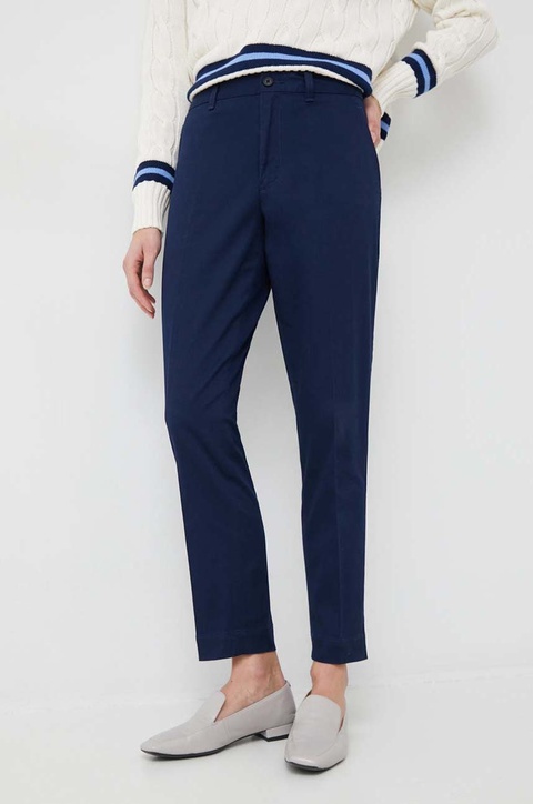 Polo Ralph Lauren spodnie damskie kolor granatowy proste high waist - zdjęcie produktu nr 1