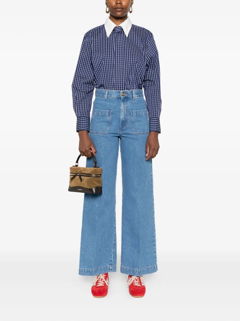 SANDRO checked tie-neck blouse - Blue - zdjęcie produktu nr 1