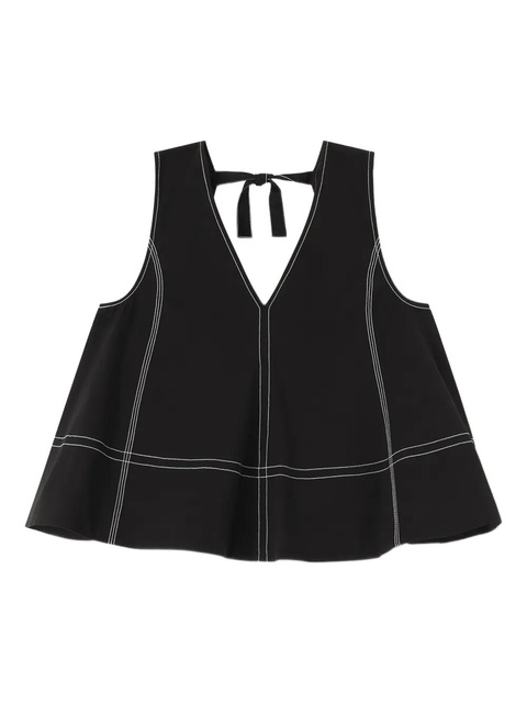 GANNI V-neck topstitch top - Black - zdjęcie produktu nr 1