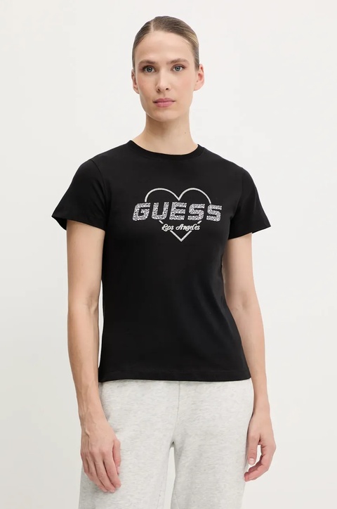 Guess t-shirt bawełniany NARCISO damski kolor czarny V5GI10 K9RM1 - zdjęcie produktu nr 1