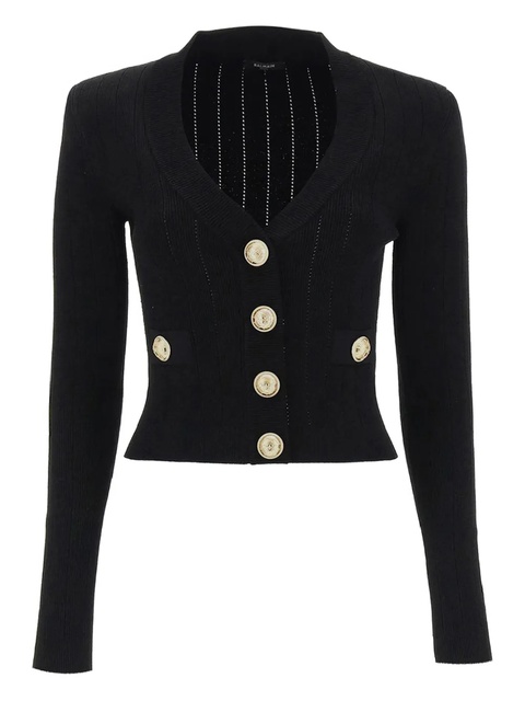 Balmain ribbed gold-button cardigan - Black - zdjęcie produktu nr 1