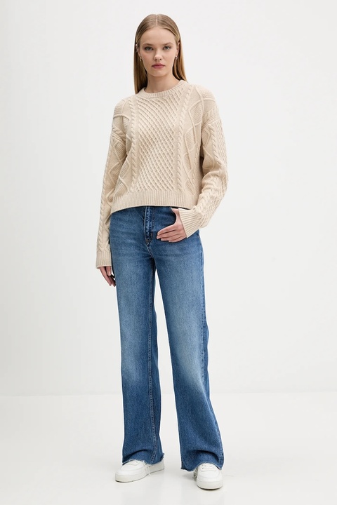 Guess Jeans sweter z dodatkiem wełny damski kolor beżowy lekki W5BR09 Z0561 - zdjęcie produktu nr 2