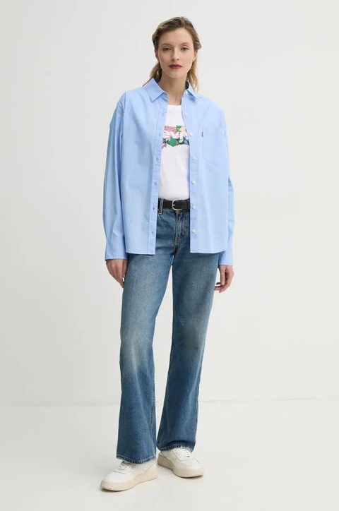 Levi's koszula bawełniana HARLIE NEW BF SHIRT damska kolor niebieski relaxed z kołnierzykiem klasycznym 001HM - zdjęcie produktu nr 2