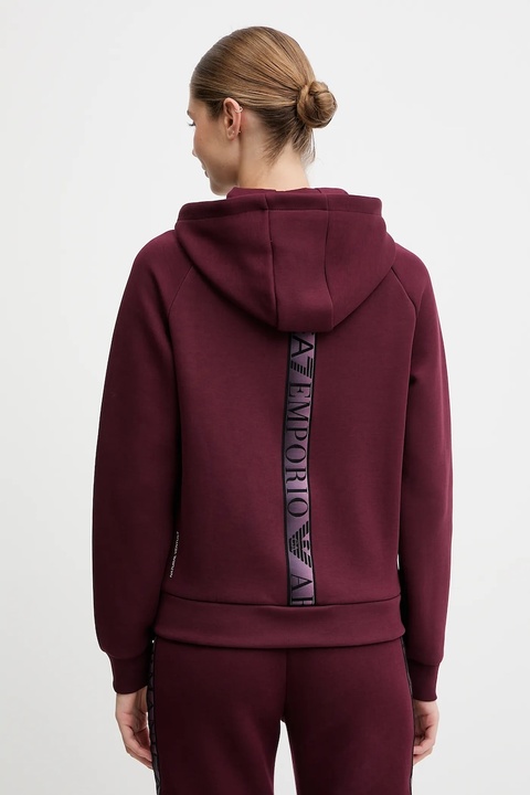 EA7 Emporio Armani bluza damska kolor bordowy z kapturem gładka AF13151.7W000675 - zdjęcie produktu nr 2