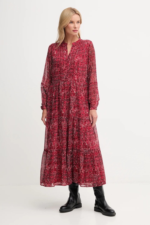 Pepe Jeans sukienka kolor bordowy maxi rozkloszowana PL9537703 - zdjęcie produktu nr 1