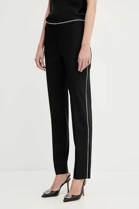 Karl Lagerfeld spodnie z domieszką wełny damskie kolor czarny proste high waist A3W10094 - zdjęcie produktu nr 1