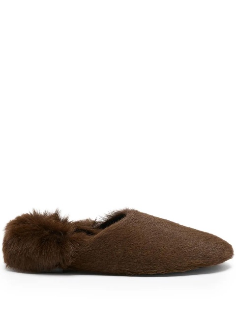 Proenza Schouler fur-trimmed calfskin slippers - Brown - zdjęcie produktu nr 1
