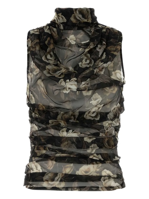 Magda Butrym floral-print organza top - Black - zdjęcie produktu nr 1