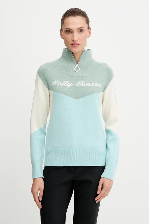Helly Hansen sweter Apres damski kolor zielony ciepły z golfem 66029 - zdjęcie produktu nr 1