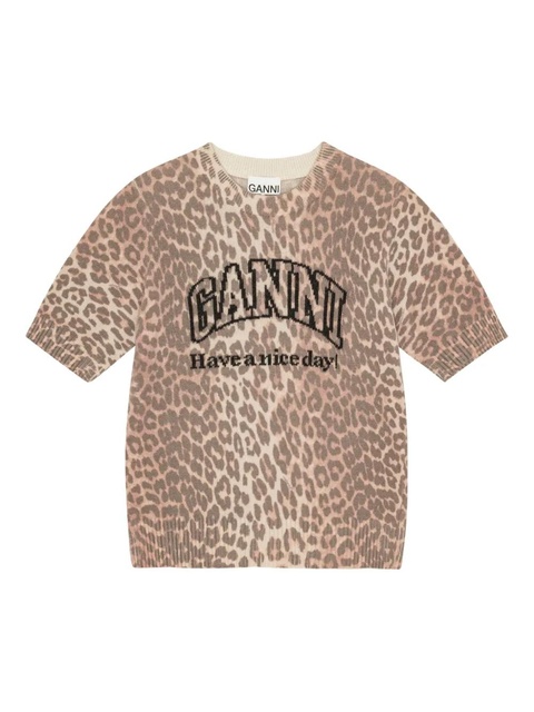 GANNI intarsia-knit logo T-shirt - Neutrals - zdjęcie produktu nr 1