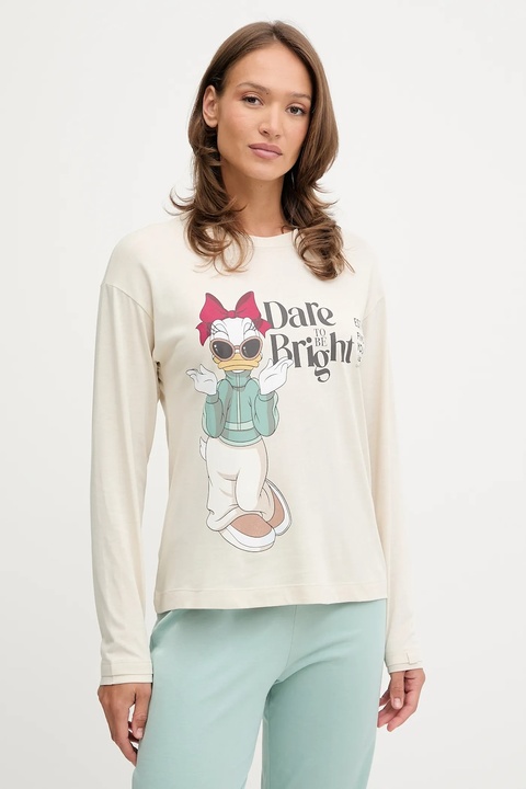 United Colors of Benetton longsleeve piżamowy damska kolor beżowy 3Y5E3M07Q - zdjęcie produktu nr 1