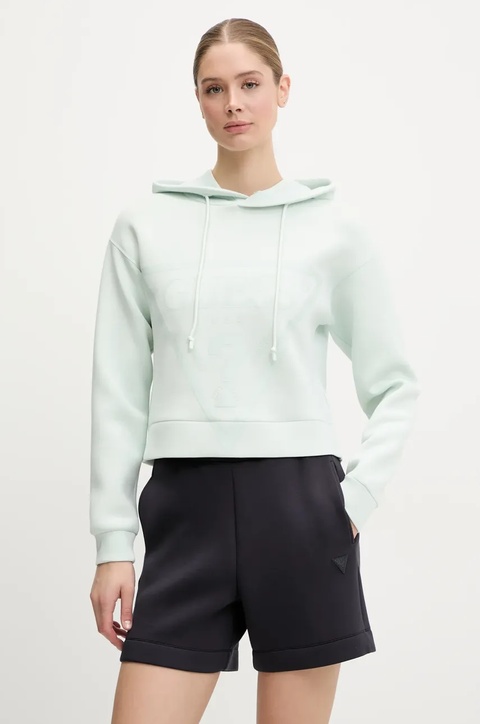 Guess bluza NEW ALISA damska kolor turkusowy z kapturem z nadrukiem V2YQ08 K7UW2 - zdjęcie produktu nr 1
