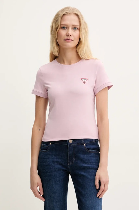 Guess t-shirt damski kolor fioletowy - zdjęcie produktu nr 1