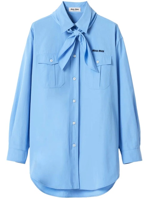 Miu Miu scarf-detail poplin shirt - Blue - zdjęcie produktu nr 1