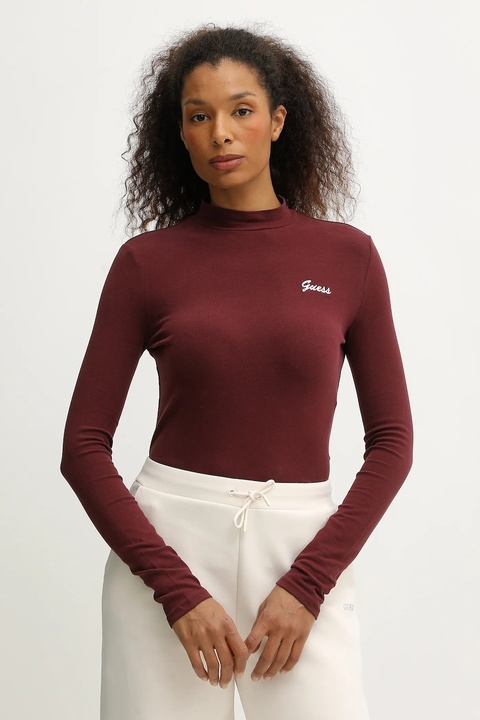 Guess longsleeve ALBA kolor bordowy z półgolfem V5BP10 KCBF1 - zdjęcie produktu nr 1