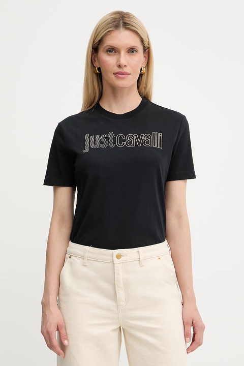 Just Cavalli t-shirt bawełniany damski kolor czarny 79PAHE23 CJ110 - zdjęcie produktu nr 1
