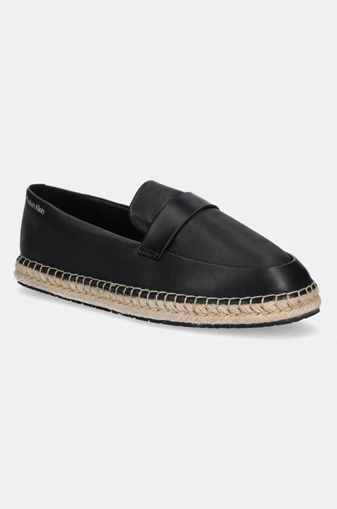 Calvin Klein espadryle skórzane ESPADRILLE W/CK HW - LTH kolor czarny HW0HW02390 - zdjęcie produktu nr 1