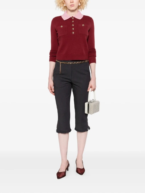 Self-Portrait contrast-collar polo top - Red - zdjęcie produktu nr 1