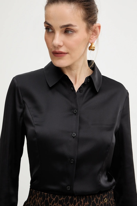 Guess koszula FERNANDA damska kolor czarny regular z kołnierzykiem klasycznym W5BH83 WF1T2 - zdjęcie produktu nr 2