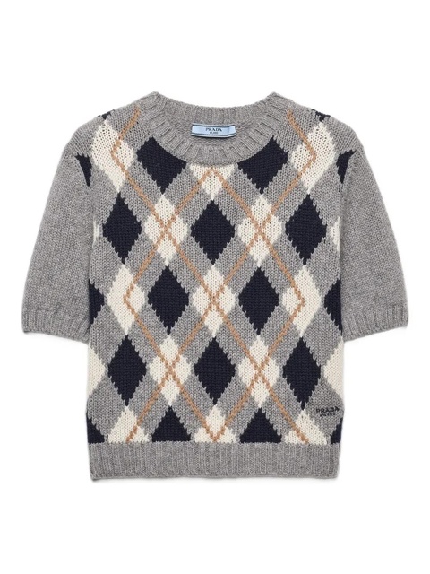 Prada diamond-pattern short-sleeved sweater - Grey - zdjęcie produktu nr 1