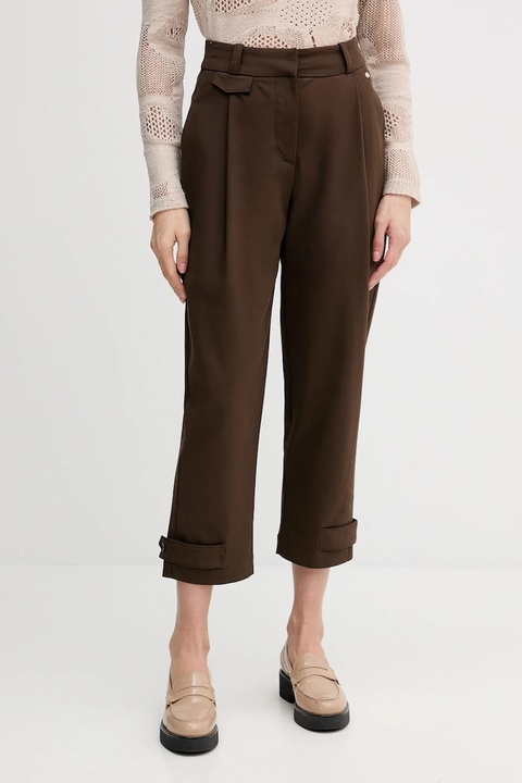 Pedro del Hierro spodnie damskie kolor brązowy fason chinos high waist 7602505 - zdjęcie produktu nr 1