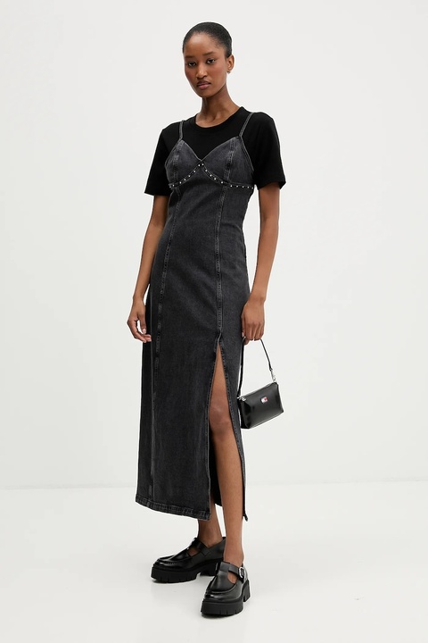 Tommy Jeans sukienka jeansowa kolor szary maxi rozkloszowana DW0DW21634 - zdjęcie produktu nr 1