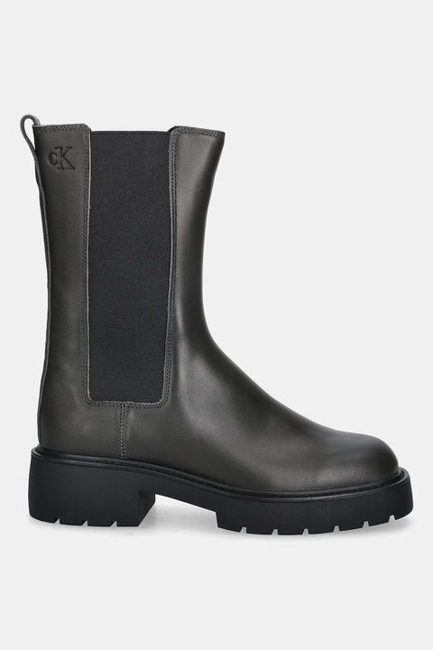 Calvin Klein sztyblety skórzane CHUNKY HIGH CHELSEA kolor zielony na płaskim obcasie YW0YW01909 - zdjęcie produktu nr 2